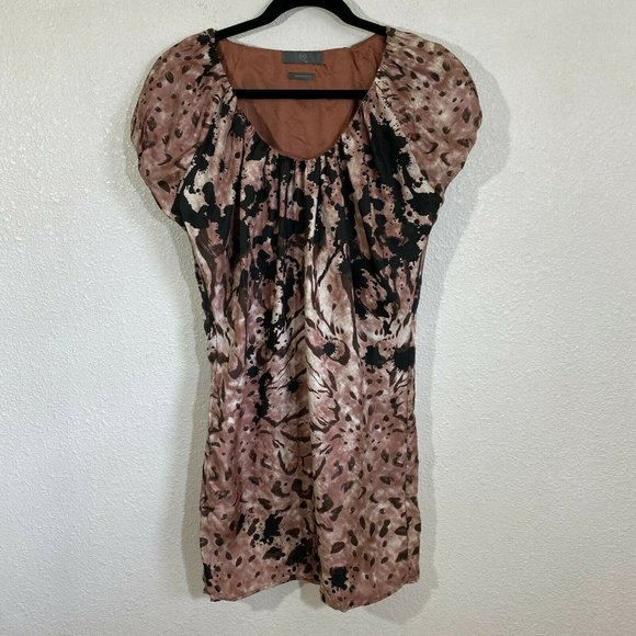 Alexander McQueen Silk Short Sleeve Gathered Front Dress Pink Patterned - Picture 2 of 8